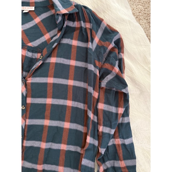 Knox Rose Plaid Button Down Shirt Tunic Teal Brown Pink Relaxed Fit XL - Picture 2 of 6
